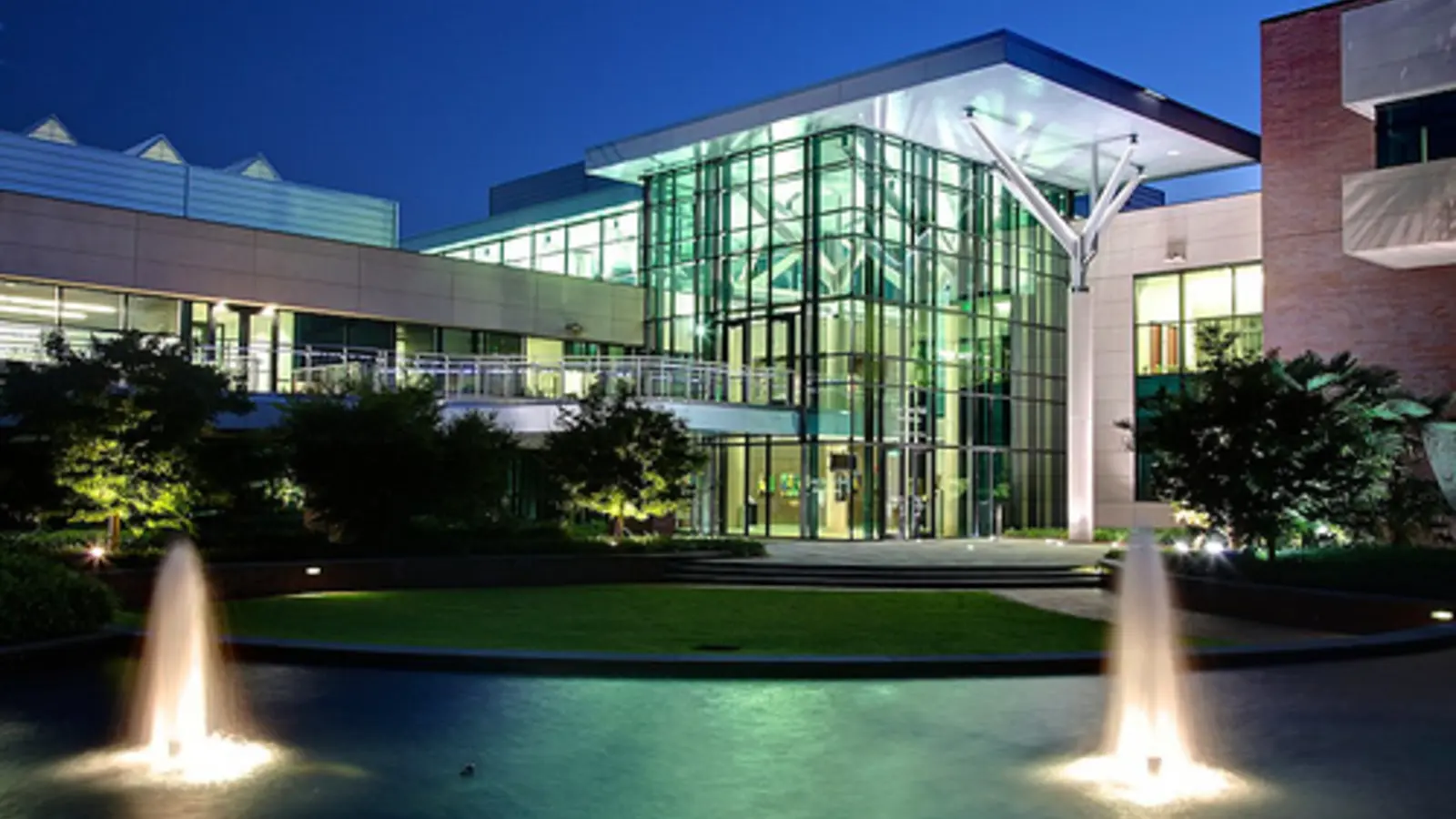 Cary Arts Center and landscaped fountains in Cary North Carolina